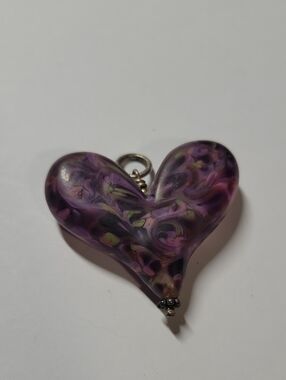 Vintage Purple Heart Glass Pendant Necklace Charm